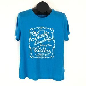 Lucky Brand "House of Fine Clothes Makers" Graphic Tee Women's Large Blue Logo